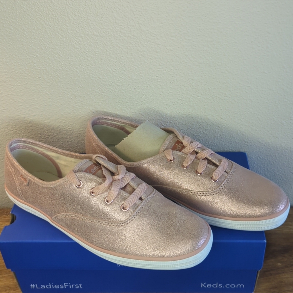 Keds Champion Glitter Suede Rose Shoes Women's 7.5 M New in Box!